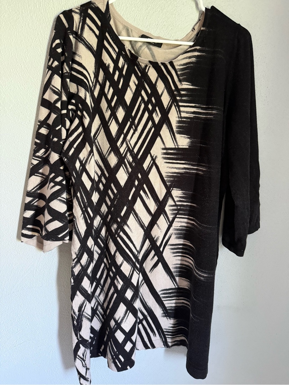 Alfani Black Brushstroke Print Cream Tunic